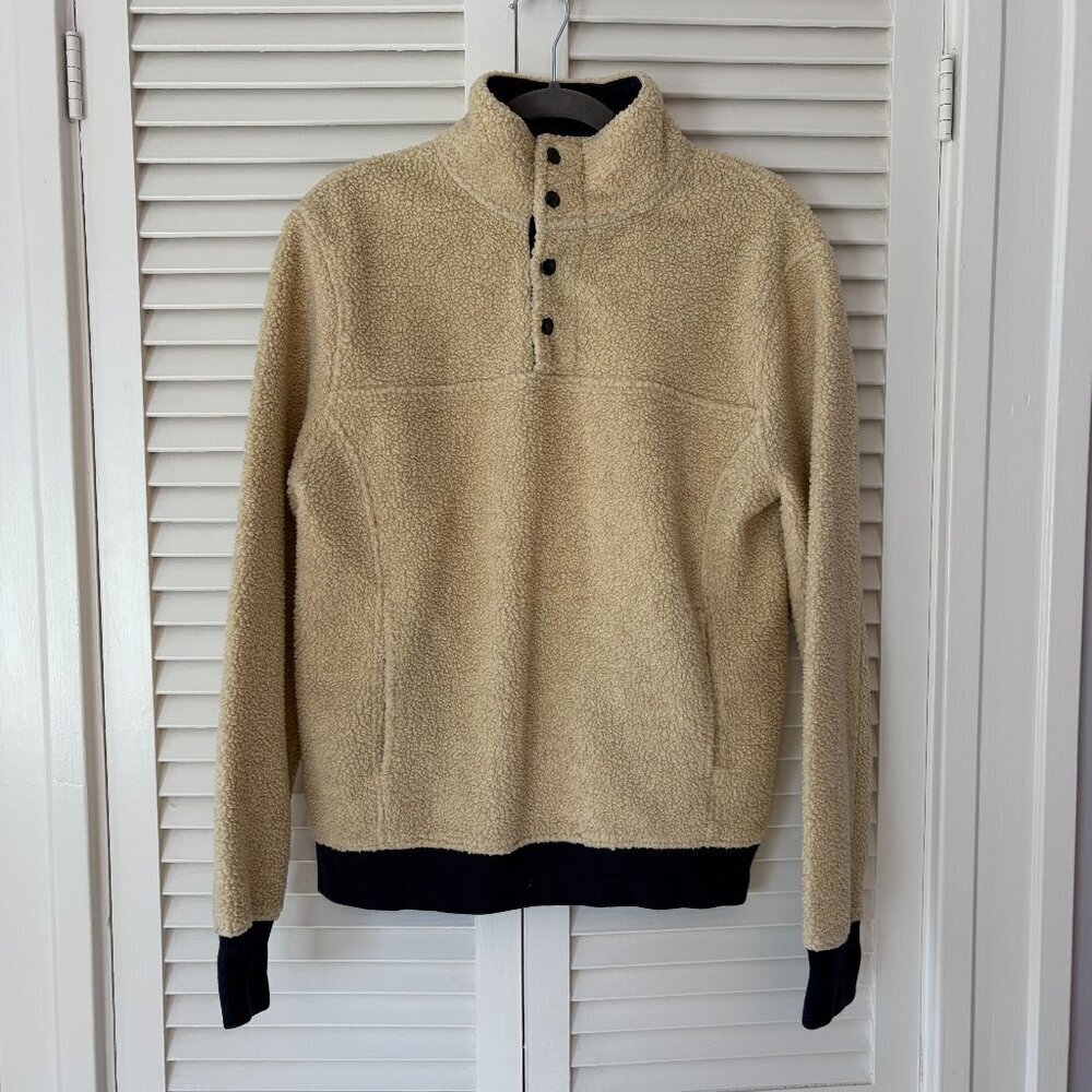 J. Crew men's sherpa fleece pullover top small cream mockneck